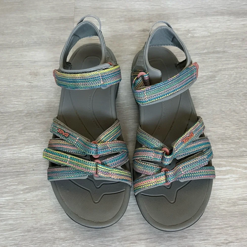 Teva Tierra Gray Sandals with Multicolor Woven Adjustable Straps Women 8 EU 39 - Picture 3 of 6
